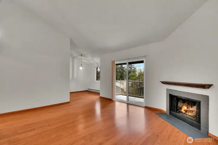 View of the spacious, open-concept living and dining area.