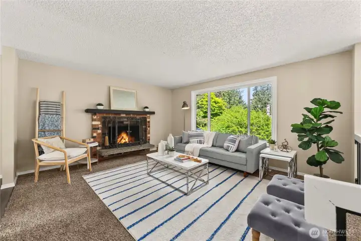 Spacious fireside living room.