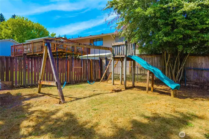 The swing set offers hours of entertainment