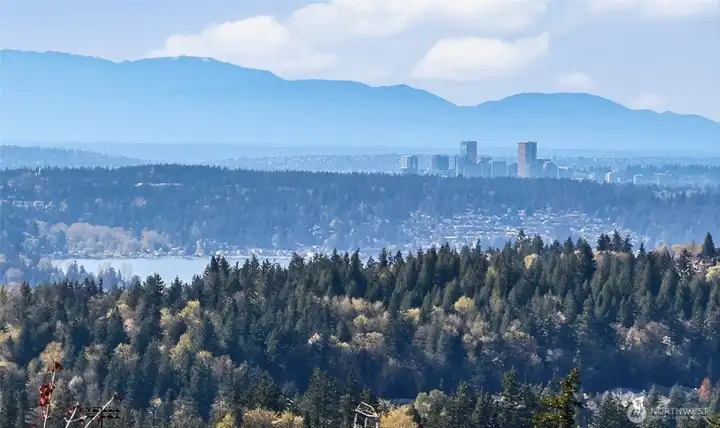 Views of Downtown Bellevue & lake Sammamish.