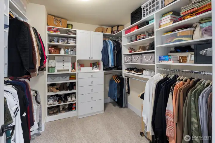 Primary Large Walk-In Closet with Built-Ins