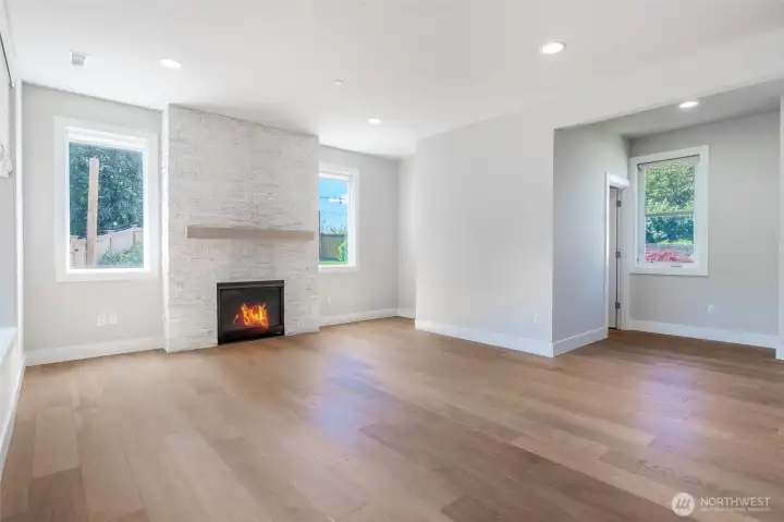 Gas fireplace with stone mantle