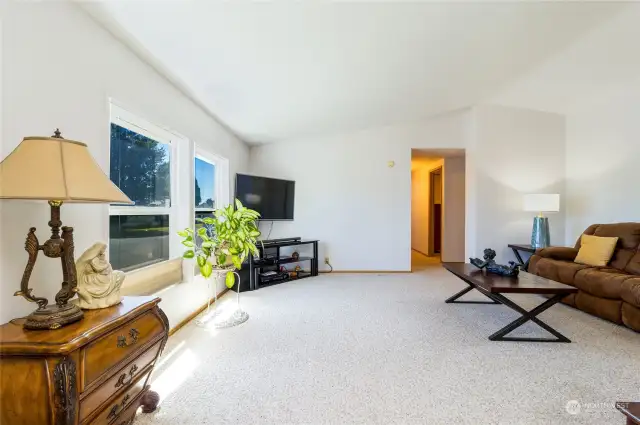 Large living room with nice low pile carpeting