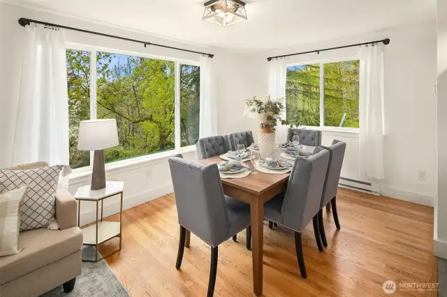 Dining space with lovely wooded views.