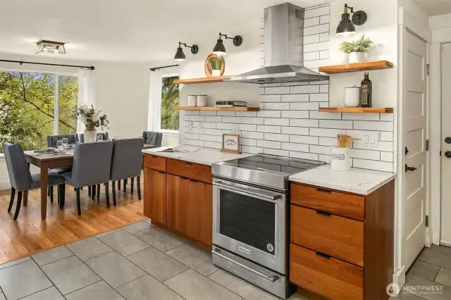 Recently updated kitchen with new cabinets, lighting and appliances.