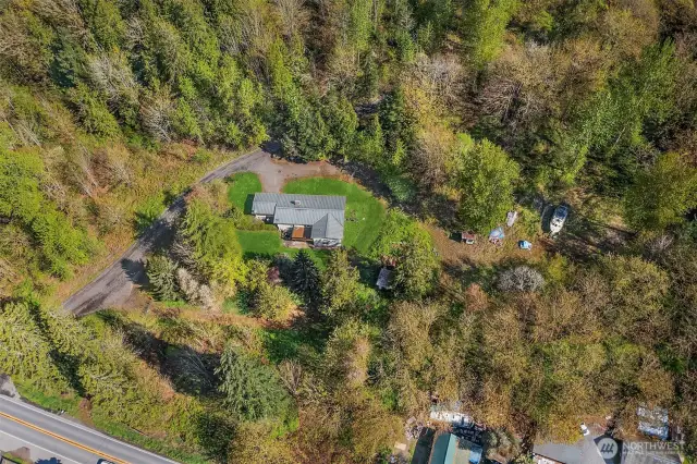 The land surrounds the property. Map in the listing.