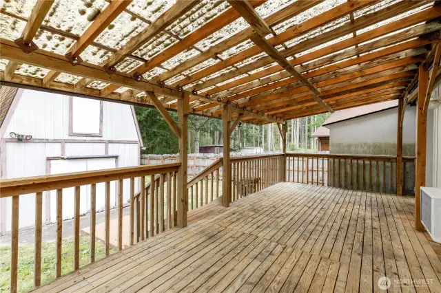 Very sizable back covered deck.  Great for BBQ's and fun and enough room for everyone!!!