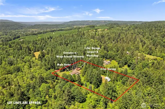 Aerial view of ALL of the outbuildings and property