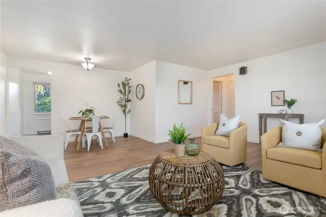 Open, airy floor plan, lots of light.  Freshly painted and all new flooring