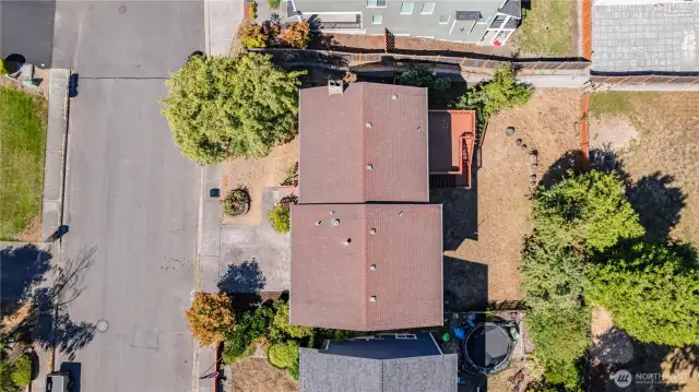 Stunning aerial view showcases the home’s layout and surrounding neighborhood.