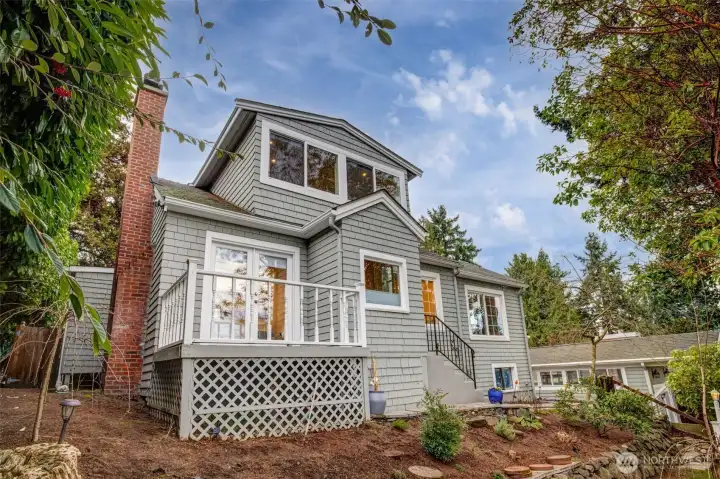 Original French doors lead from the living room to the western facing patio