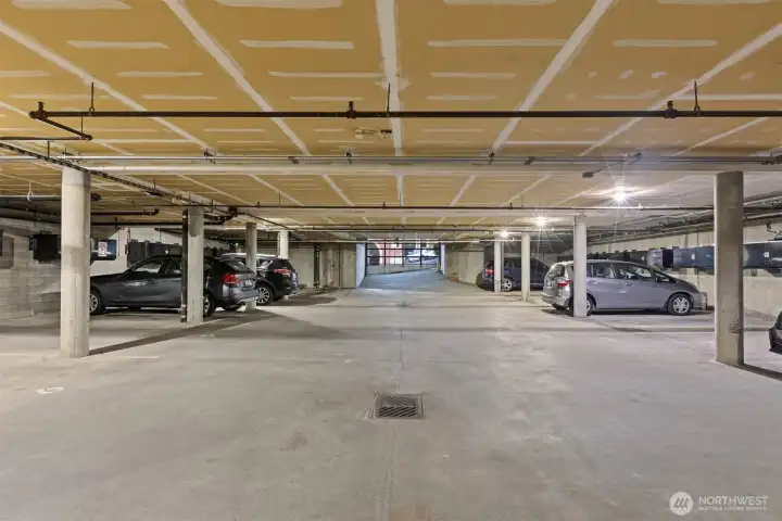 Secured Parking on ground level with storage locker.