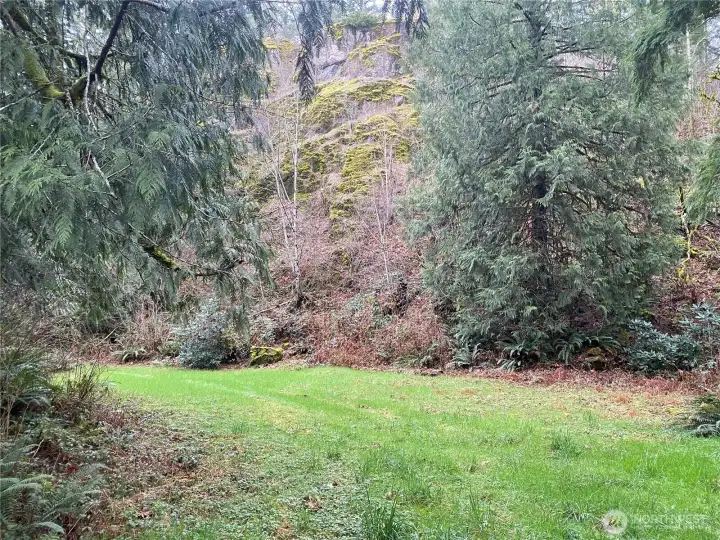 Area to the left of gate.  This has a walkable trail to the pond area.  Caution advised for overhead possible fallen trees as this is a large parcel with many walkable/ORV trails in the foothills, susceptible to winds