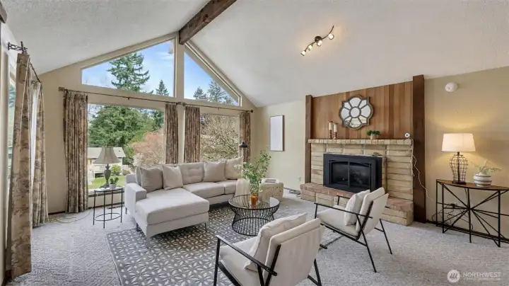 Vaulted ceilings in the main living room area.
