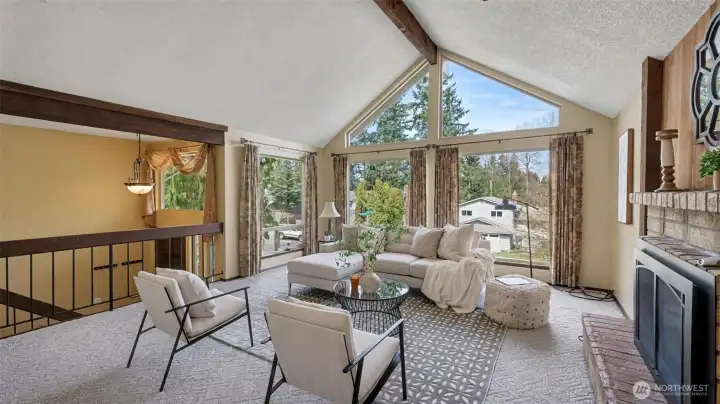 Tons of natural light fill the upstairs living room space.