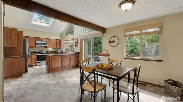 Kitchen flows into a unique adjoining living space.