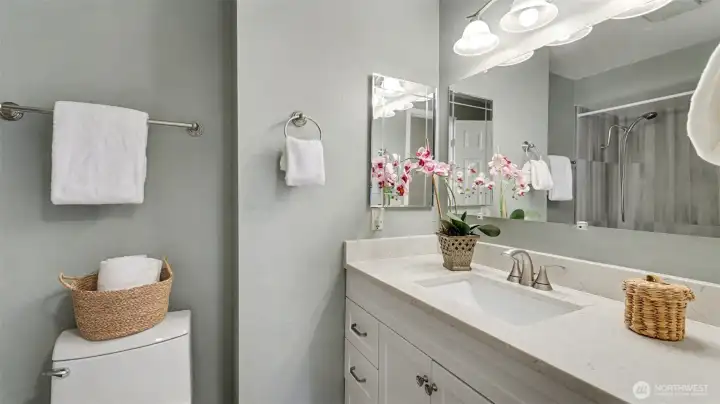 Remodeled guest bathroom on the upper level.