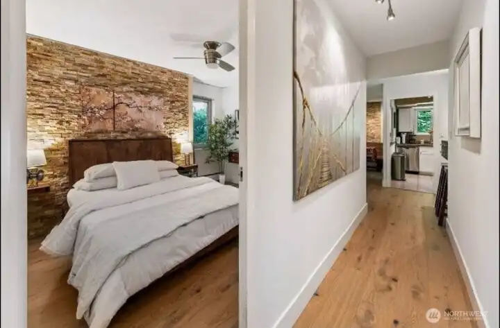 Bedroom and hallway from front door entry