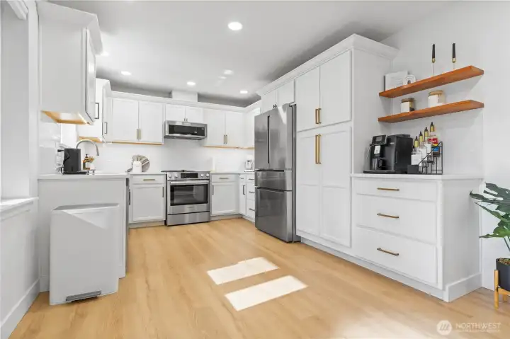 Open Kitchen with Pantry Shelf and Coffee Nook Open Kitchen with Pantry Shelf and Coffee Nook