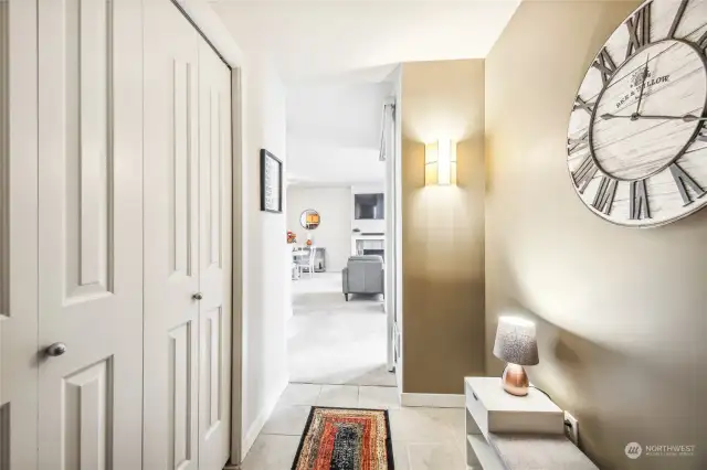 The entry to the unit features a large closet for additional storage.
