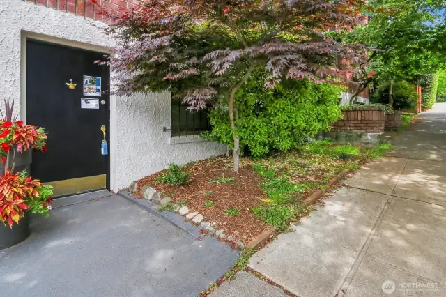 A convenient exterior entrance for #105 is at southwest corner of the building.