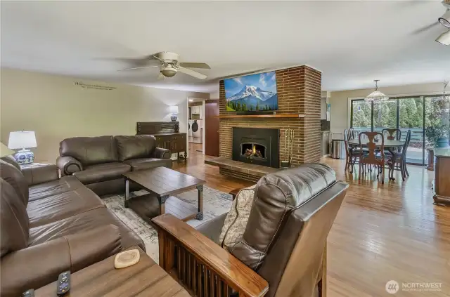 Wood burning fireplace centrally located