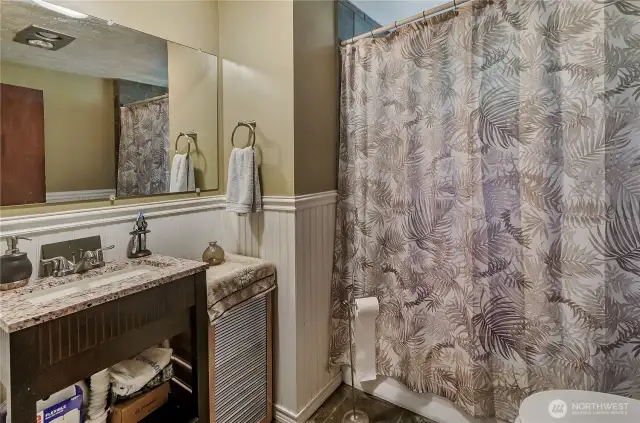 Slate floors and shower in the hall bath