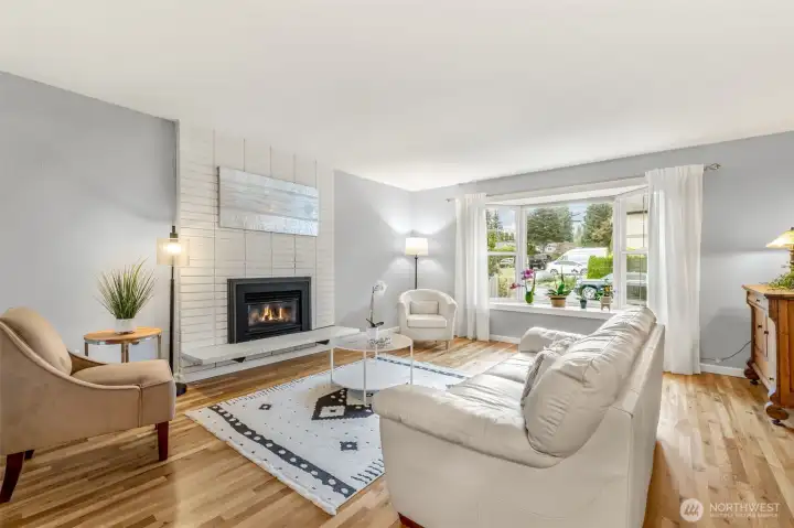 Living room on main level with gas fireplace
