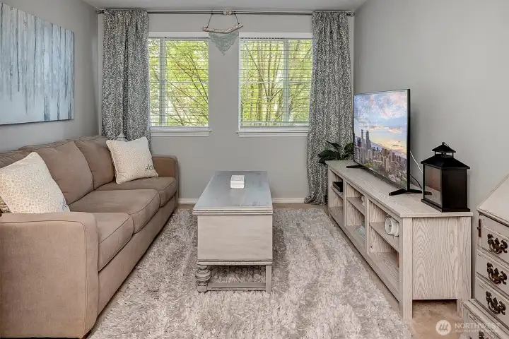 Leafy green scenery from living room windows