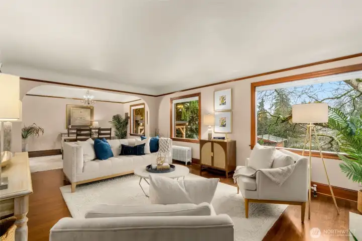 Living Room with Large Picture Framed Windows