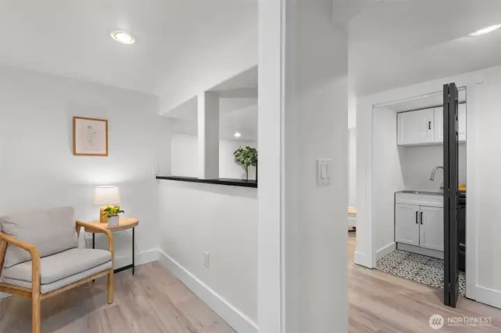 extra finished space (would be an awesome little kitchenette)