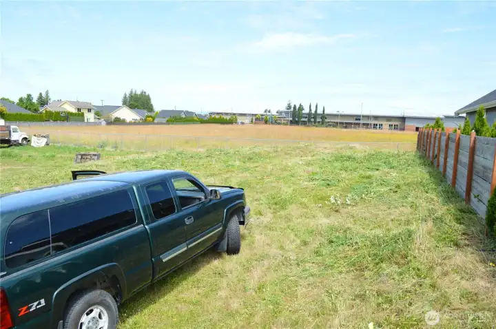Looking down eastern property line to the north