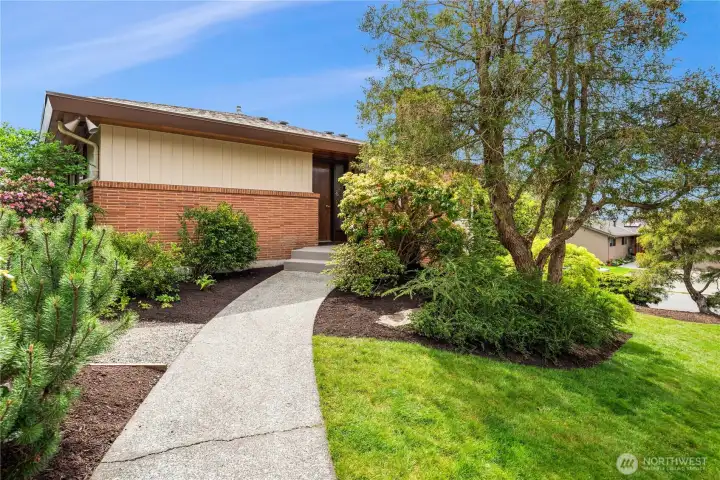 Classic mid-century brick facade.