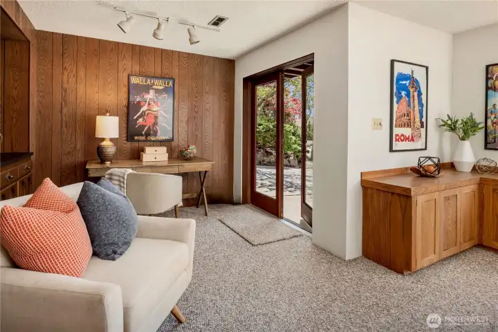 Lower level entrance, just outside the garage.