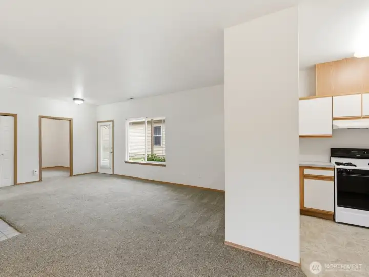 The oversized living room has an abundance of space for all of your furniture. The oversized living room has an abundance of space for all of your furniture.