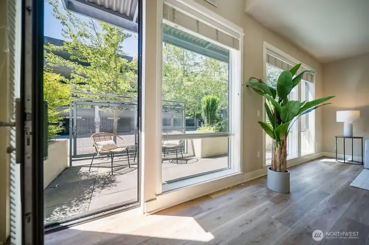 Sun soaked patio and shaded by late afternoon. Full closure blinds for privacy when wanted.