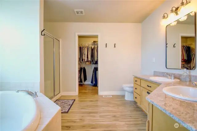 Bathroom looking towards walk-in closet.