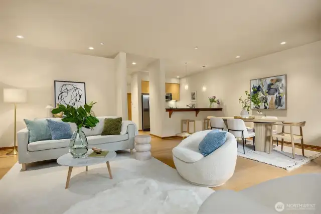 The great room provides a wonderful place to entertain, offering great connection between the spaces and multiple seating areas.