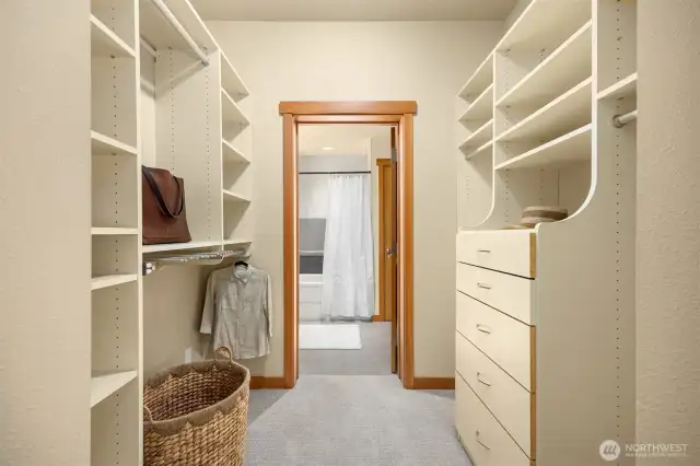 The ample walk-in closet offers a California Closets system for exceptional organization of clothes and personal items. You’ll find more California Closets in the large hall closet as well.
