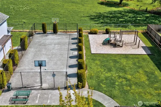 Community Basketball court and playground.
