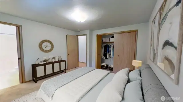 Virtually stage primary bedroom