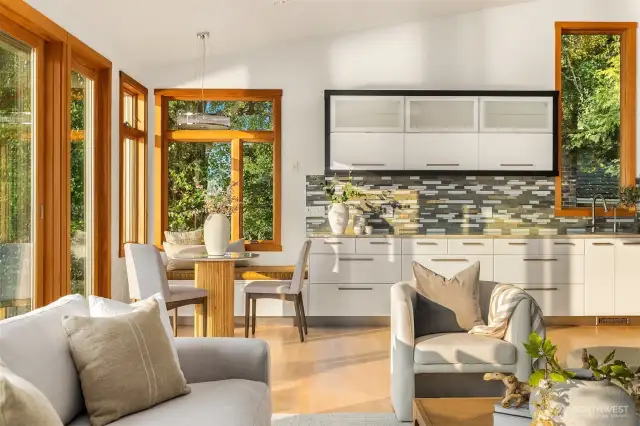 Eating nook and extensive counters for versatile/multiple uses.