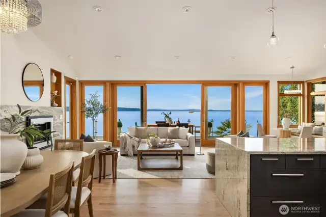 The dining area can be extended into the room as needed depending upon the occasion.