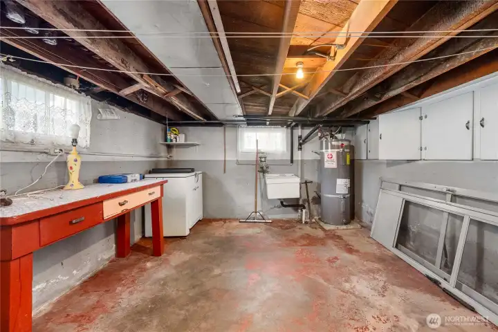 Extra storage in basement, current W/D location. New water heater (2022)