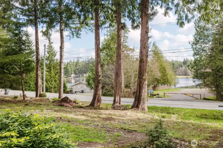 View of the lake from the front porch, the lake is directly across the street.