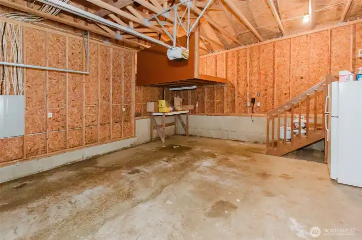 Attached garage with upper storage space