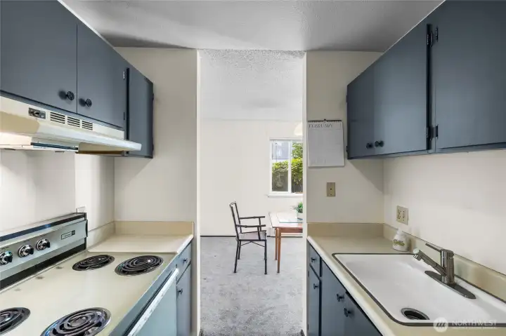 Kitchen view looking out toward the dining area.