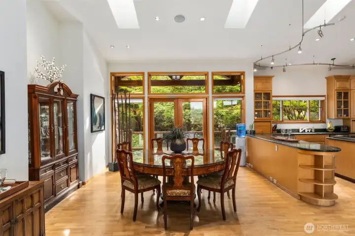 Your dining area looking out to nature and your French doors