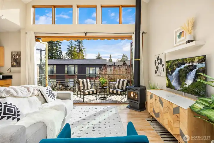 Sliding doors open to living