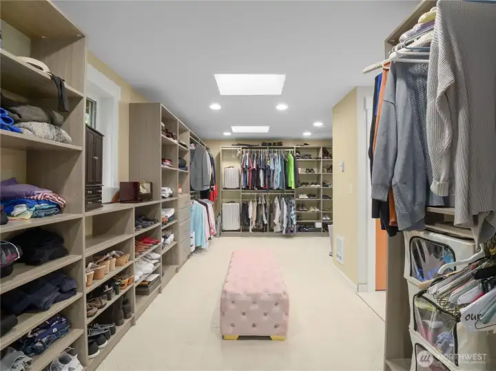 Discover a spacious 20’ x 7’ closet featuring skylights and windows for natural light.